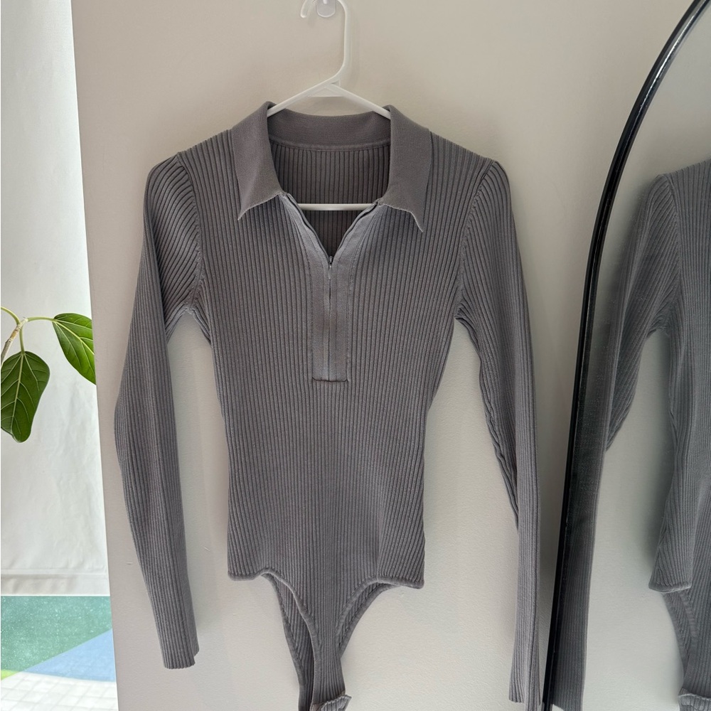 Cider Charcoal Ribbed Collared Bodysuit